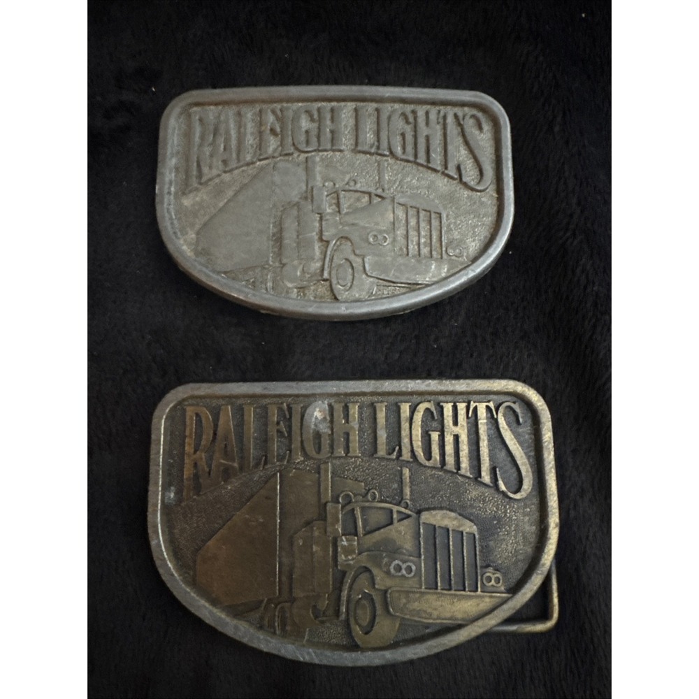 Two Raleigh Lights Vintage Metal Belt Buckle Trucker‎